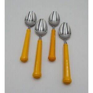 Oxford Hall Soup Table Spoons Yellow Handle Flatware Stainless Japan Set of 4